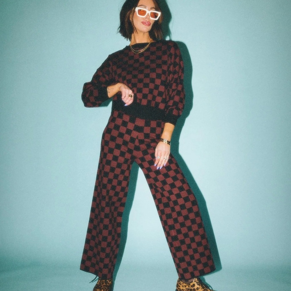NWT Dressed in LALA Take Your Power Back Checkerboard Knit Set XL